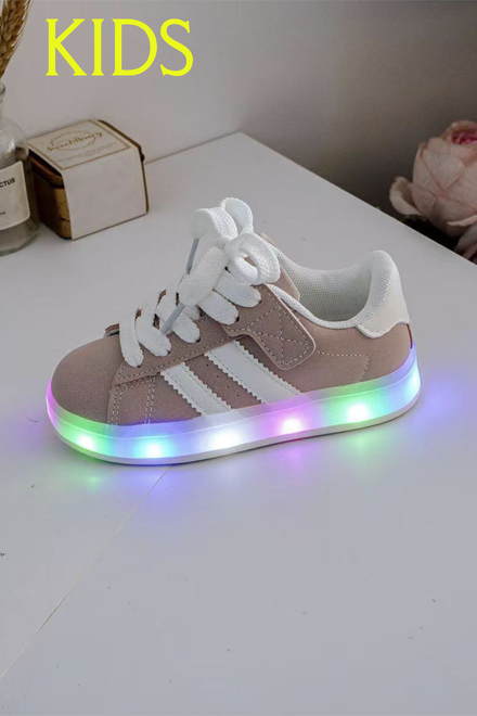 KIDS INFANTS PINK LIGHT UP VELCRO STRAP SNEAKERS TRAINERS SHOES 25/30 SIZES