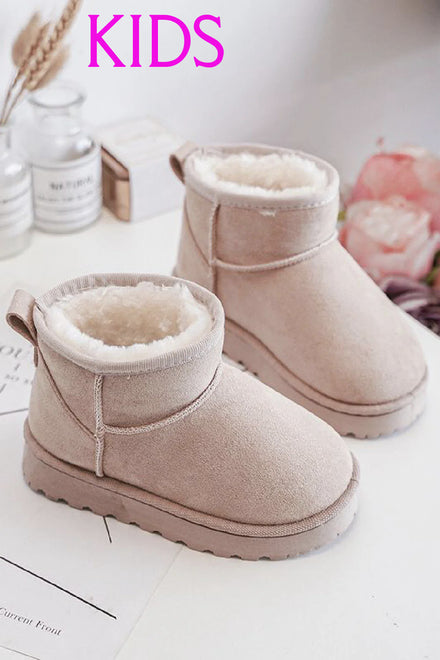 KIDS BEIGE FLUFFY PLATFORM FAUX FUR LINED ANKLE BOOTS 31/36 SIZES