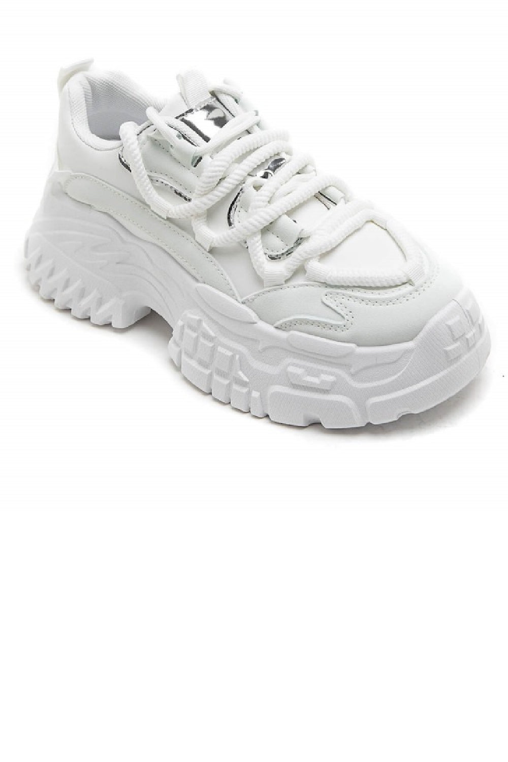 WHITE CHUNKY PLATFORM LACE UP SNEAKERS TRAINERS
