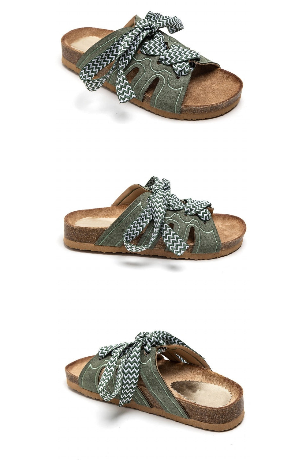 GREEN LACE UP FLAT SOFT FOOTBED SUMMER SANDALS