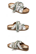 WHITE LACE UP FLAT SOFT FOOTBED SUMMER SANDALS