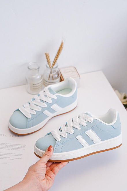 BLUE SIDE DETAIL LACE UP LADIES GIRLS SNEAKERS TRAINERS
