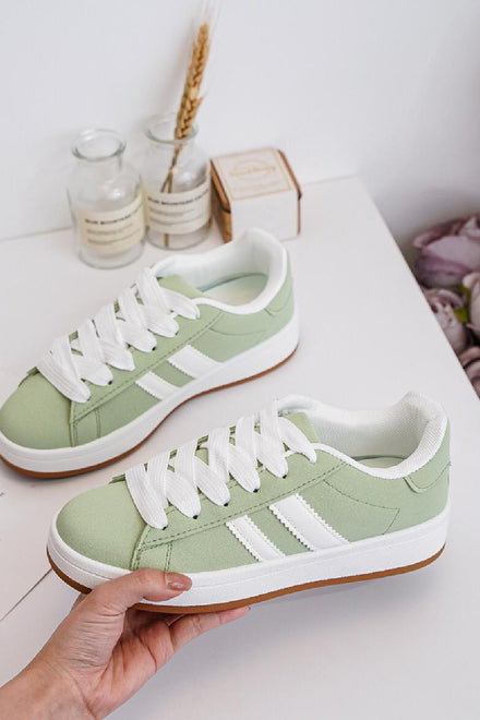 PASTEL GREEN SIDE DETAIL LACE UP LADIES GIRLS SNEAKERS TRAINERS