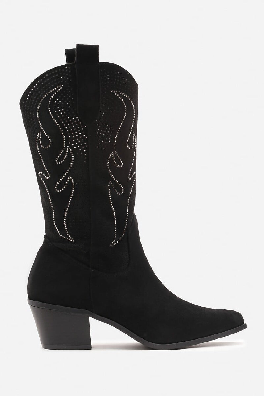 BLACK EMBROIDED CALF HIGH WESTERN COWBOY BOOTS