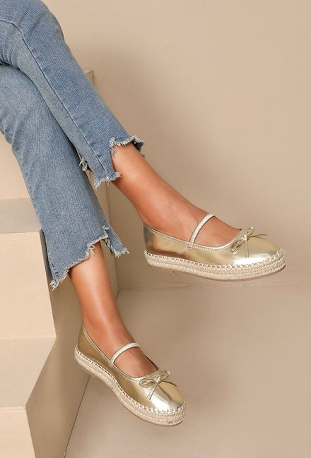 MARY JANE ESPADRILLE DESIGNER FLATFORM LOAFERS IN GOLD
