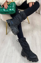 Black Platform Chunky Ankle Boots with Lace UP