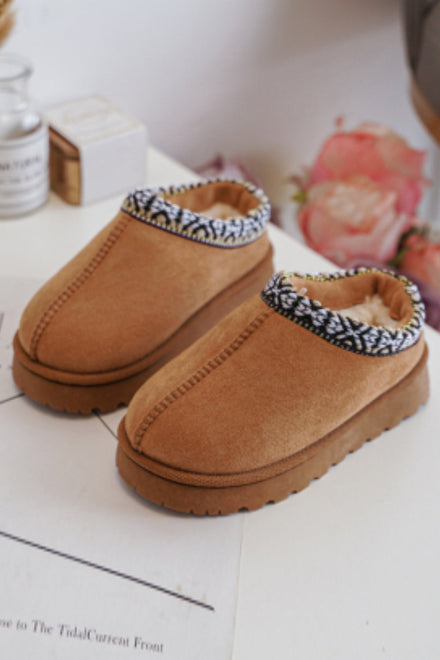 KIDS CAMEL PATTERN DETAIL FAUX FUR SLIPPERS SIZE 31-36