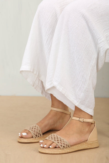 DARK NUDE MESH DETAIL CLOSED BACK ANKLE STRAP SANDAL