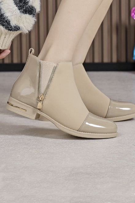 LADIES KHAKI CLASSIC ZIP DETAIL BLOCK HEEL CHELSEA FLAT ANKLE BOOTS