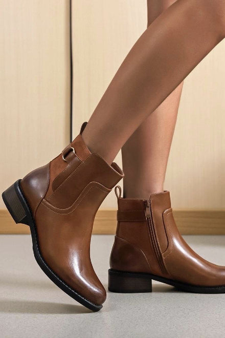 LADIES CAMEL LOW HEEL CHELSEA FLAT ANKLE BOOTS