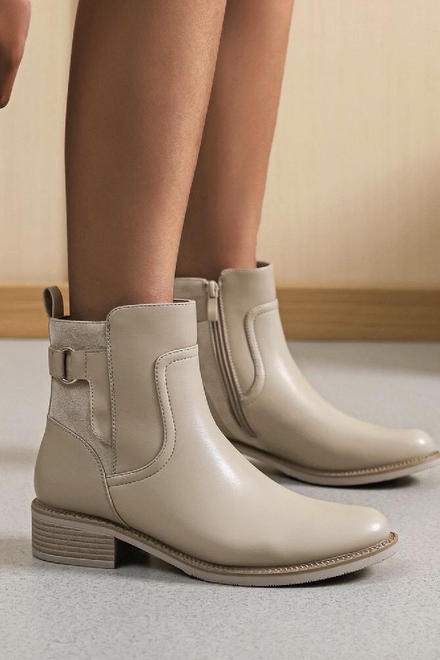 LADIES KHAKI LOW HEEL CHELSEA FLAT ANKLE BOOTS