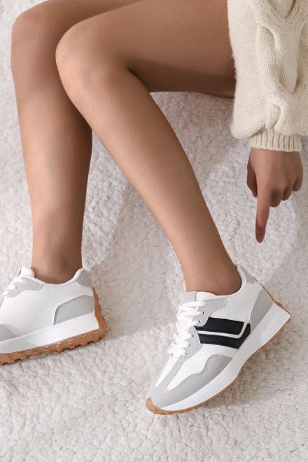 Ladies White Lace Up Grip Sole Casual Comfort Running Shoes Trainers