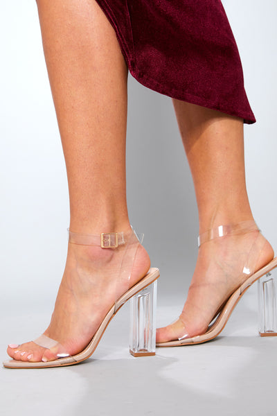 Afternoon perspex block heels in clearance nude patent