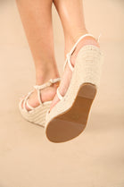 Cream PU Strappy Sling Back Raffia Wedge Sandals