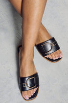 Black PU Buckle Strap Slider Sandals