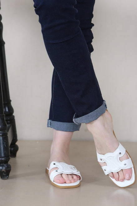White PU Designer Slider Sandals