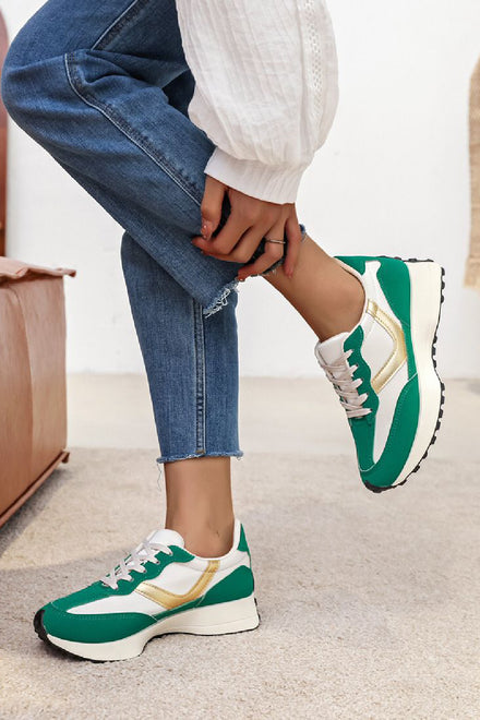 GREEN LACE UP FLAT SIDE DETAIL TRAINERS