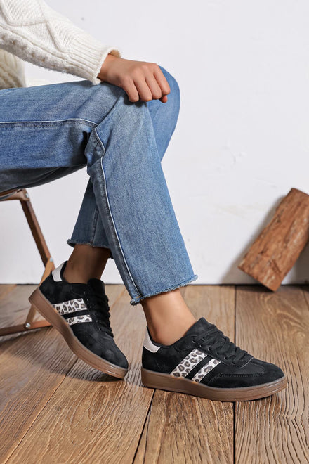 Women's Lace Up Flat Casual Fashion Designer Trainers in Black
