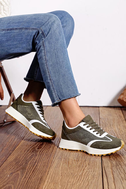 Women's Lace Up Flat Casual Fashion Designer Trainers in Green