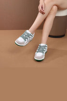 GREEN RIBBON DETAIL LACE UP CHUNKY FLAT TRAINERS