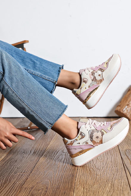 Women's Chunky Platform Lace Up Designer Trainers in Pink