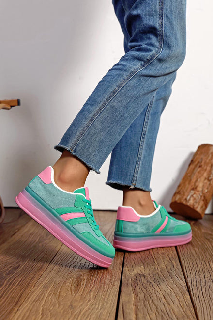 Women's Lace Up Chunky Side Detail Casual Fashion Designer Trainers in Green