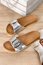 SILVER OVERSIZED BUCKLE SOFT FOOTBED SANDALS