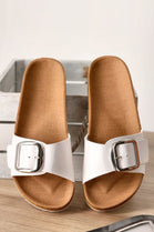 WHITE OVERSIZED BUCKLE SOFT FOOTBED SANDALS