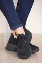 BLACK CHUNK SOLE DIAMANTE DETAIL LACE UP TRAINERS