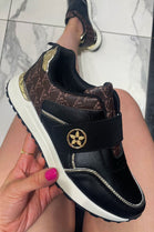 BLACK BROWN GOLD CHUNKY TRAINERS SLIP ON SHOES