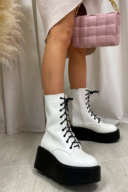 White PU Chunky Thick Sole Boot
