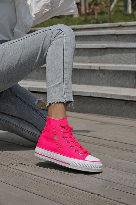 PINK LACE UP SIDE DETAIL FLAT HI TOP TRAINERS SNEAKERS