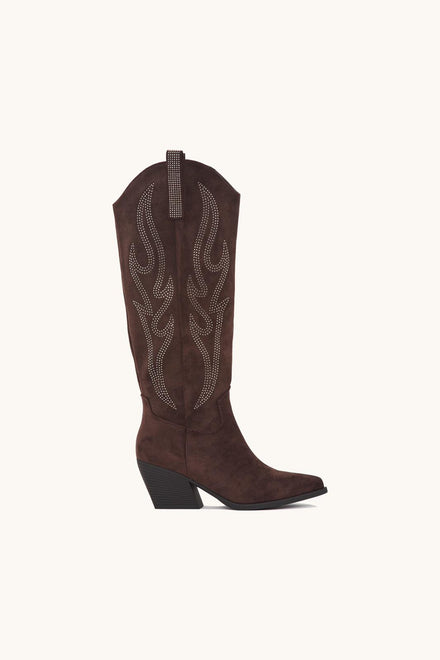 BROWN SPARKLY CRYSTAL EMBELLISHED WESTERN COWBOY COWGIRL KNEE HIGH BOOTS