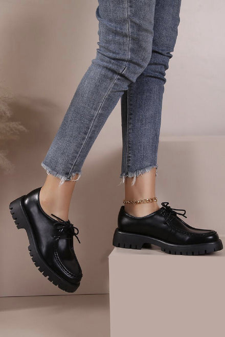 BLACK LACE UP FRONT OXFORD LOAFER GRIP SOLE SCHOOL COLLEGE OFFICE WORK SHOES