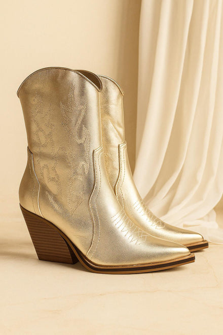 GOLD EMBROIDERED ANKLE HIGH WESTERN COWBOY BOOTS