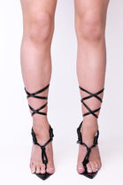 Black Strappy Stiletto Heel with Pointed Toe & Lace up Detail