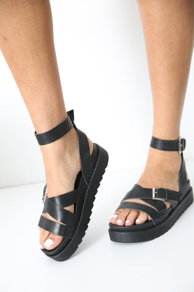 Topshop prime black online chunky sandals