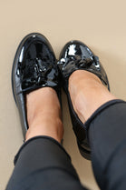 Black Patent Slip On Flatform Loafer Shoes With Tassle