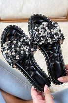 Black Crystal Embellished Slide Sandals