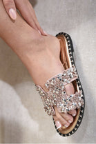 Rose Gold Embellished Sparkly Flat Slider Sandals