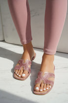 Wholesale Pink Rhinestone Flat Slide Sandals | Women’s Summer Slides