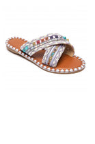 Boho Tribal Woven Criss-Cross Flat Slides Summer Sandals in Purple
