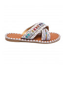 Boho Tribal Woven Criss-Cross Flat Slides Summer Sandals in Purple