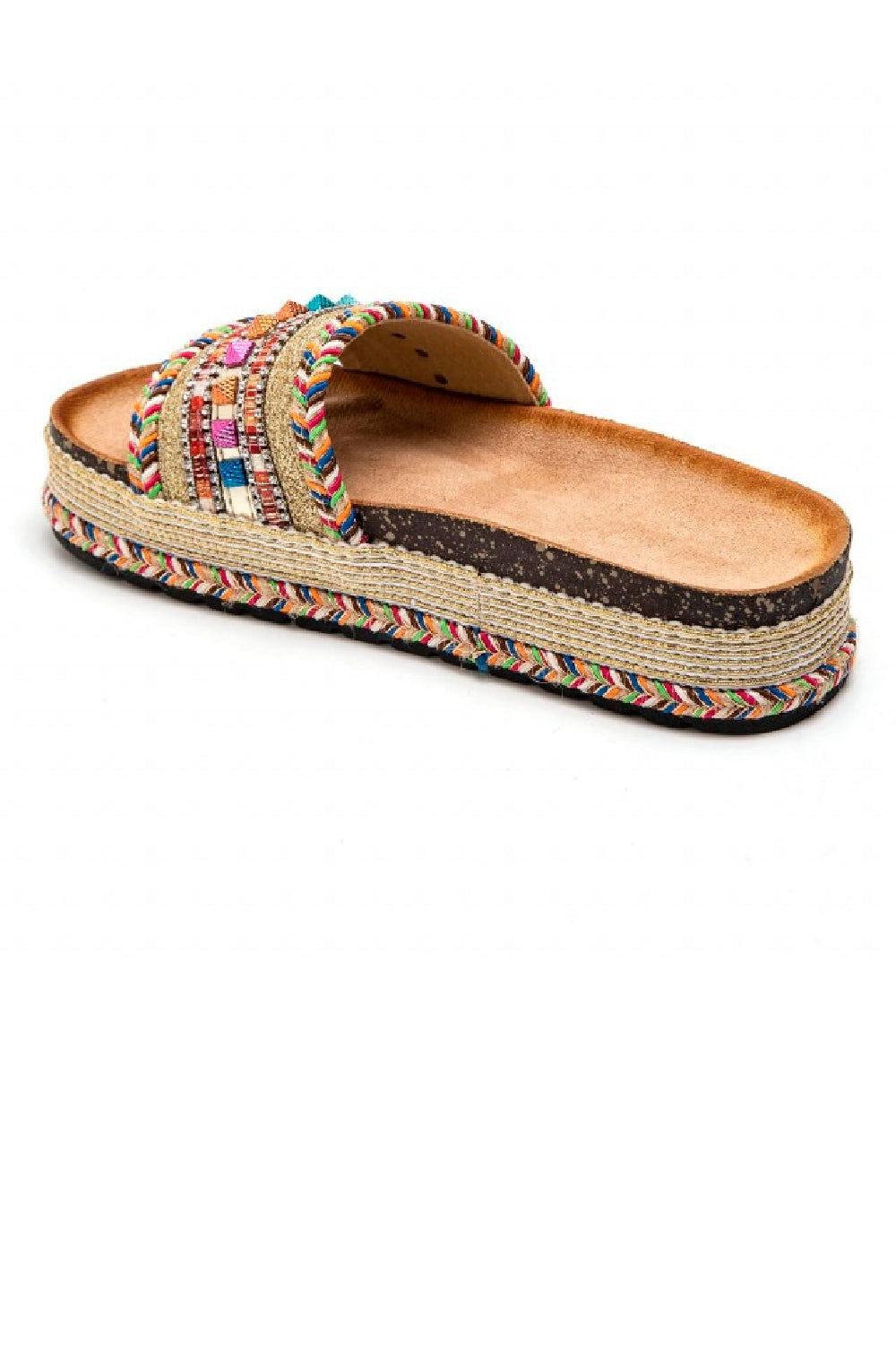 MULTI COLOUR BRAIDED FLATFORM MULTI COLOUR STUDS SLIP ON SUMMER SANDALS