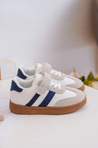 KIDS LACE UP VELCRO STRAP STRIPE DETAIL ANKLE BOOTS TRAINERS IN WHITE BLUE 25-30 SIZES