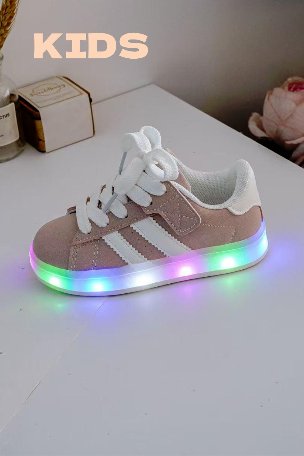 KIDS PINK LIGHT UP TRAINERS LACE UP LUMINOUS FLASHING SNEAKERS 31/36 SIZES