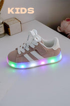 KIDS PINK LIGHT UP TRAINERS LACE UP LUMINOUS FLASHING SNEAKERS 31/36 SIZES