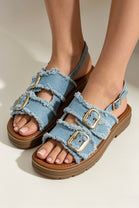 Light Blue Denim Double Buckle Slingback Summer Slides