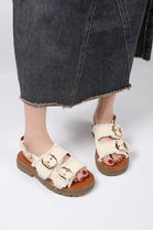Beige Denim Buckle Platform Sandals Slingback Summer Slides