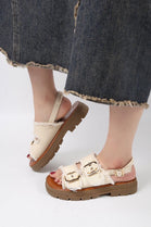 Beige Denim Buckle Platform Sandals Slingback Summer Slides
